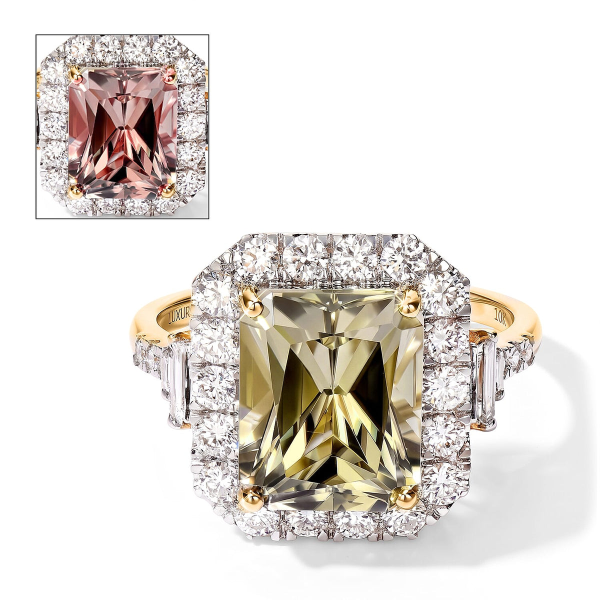 Certified and Appraised 10K Yellow Gold AAA Turkizite, Luxuriant Lab Grown Diamond (G-H, SI) (1.05 cts) Ring (Size 10.0) 6.50 ctw