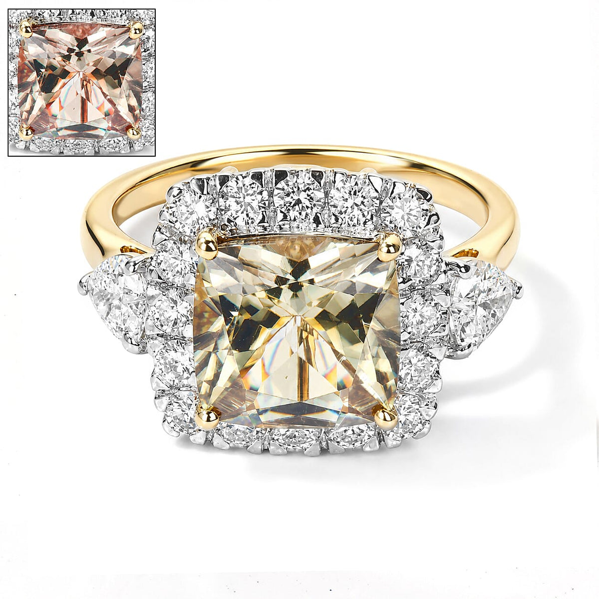 Certified and Appraised 10K Yellow Gold AAA Turkizite, Luxuriant Lab Grown Diamond (G-H, SI) (0.84 cts) Ring (Size 10.0) 5.00 ctw