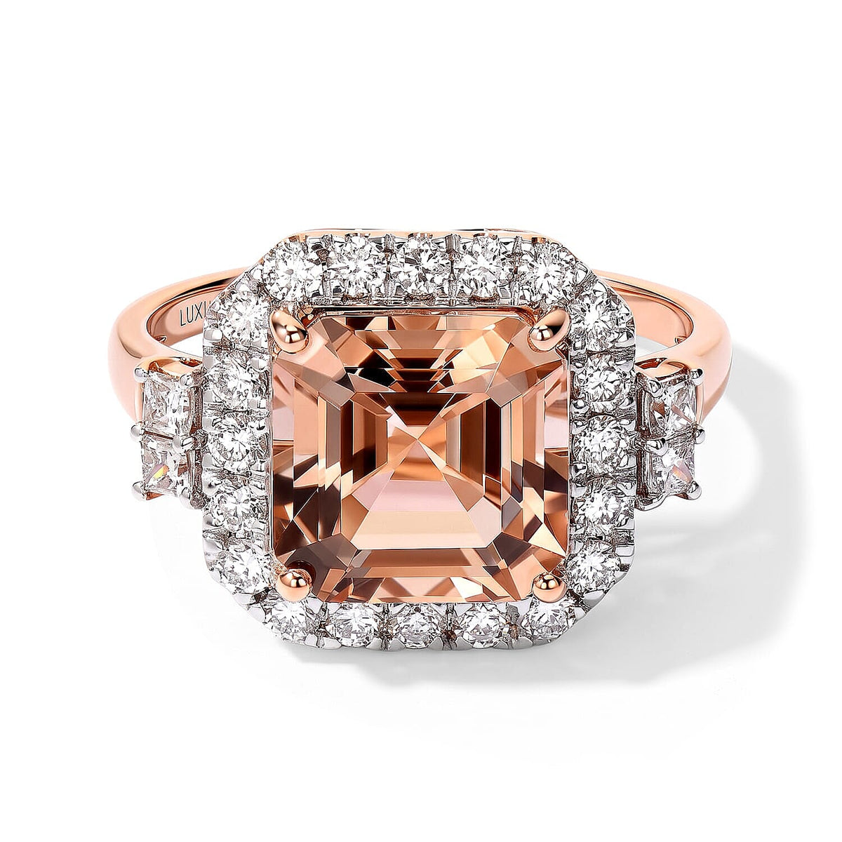 Certified and Appraised 10K Rose Gold AAA Marropino Morganite, Luxuriant Lab Grown Diamond (G-H, SI) Ring (Size 6.0) 5.70 ctw