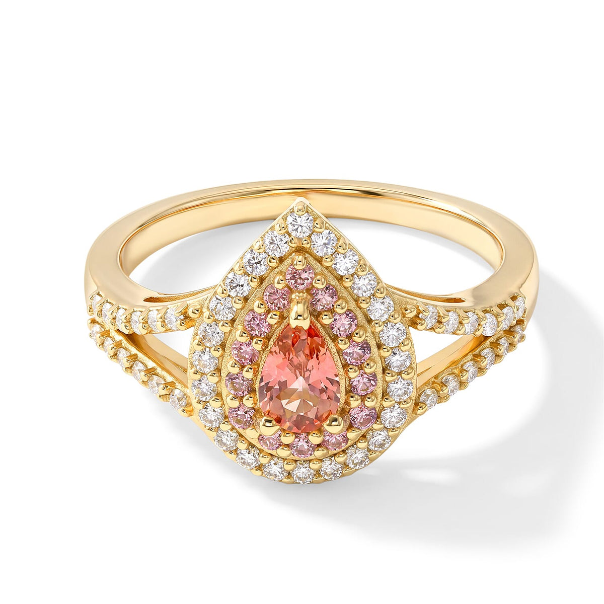 D''Joy Premium Padparadscha Sapphire, Multi Gemstone Ring in 18K Vermeil YG Over Sterling Silver (Size 10.0) 1.25 ctw