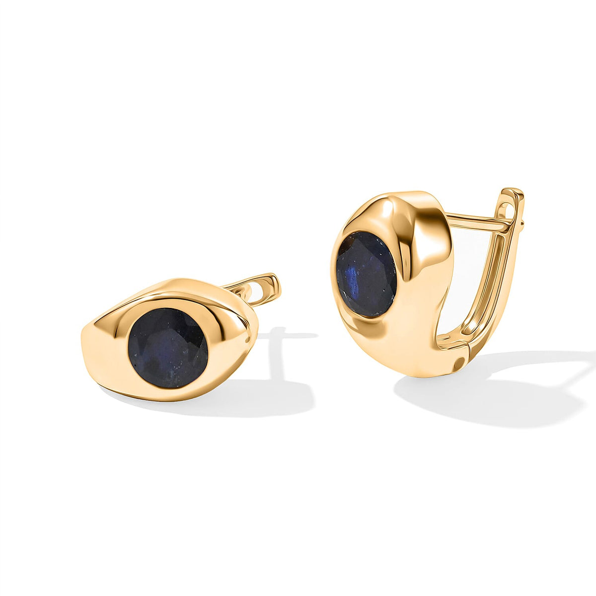 D''Joy Madagascar Blue Sapphire (DF) 2.75 ctw J Hoop Earrings in 18K Vermeil Yellow Gold Over Sterling Silver