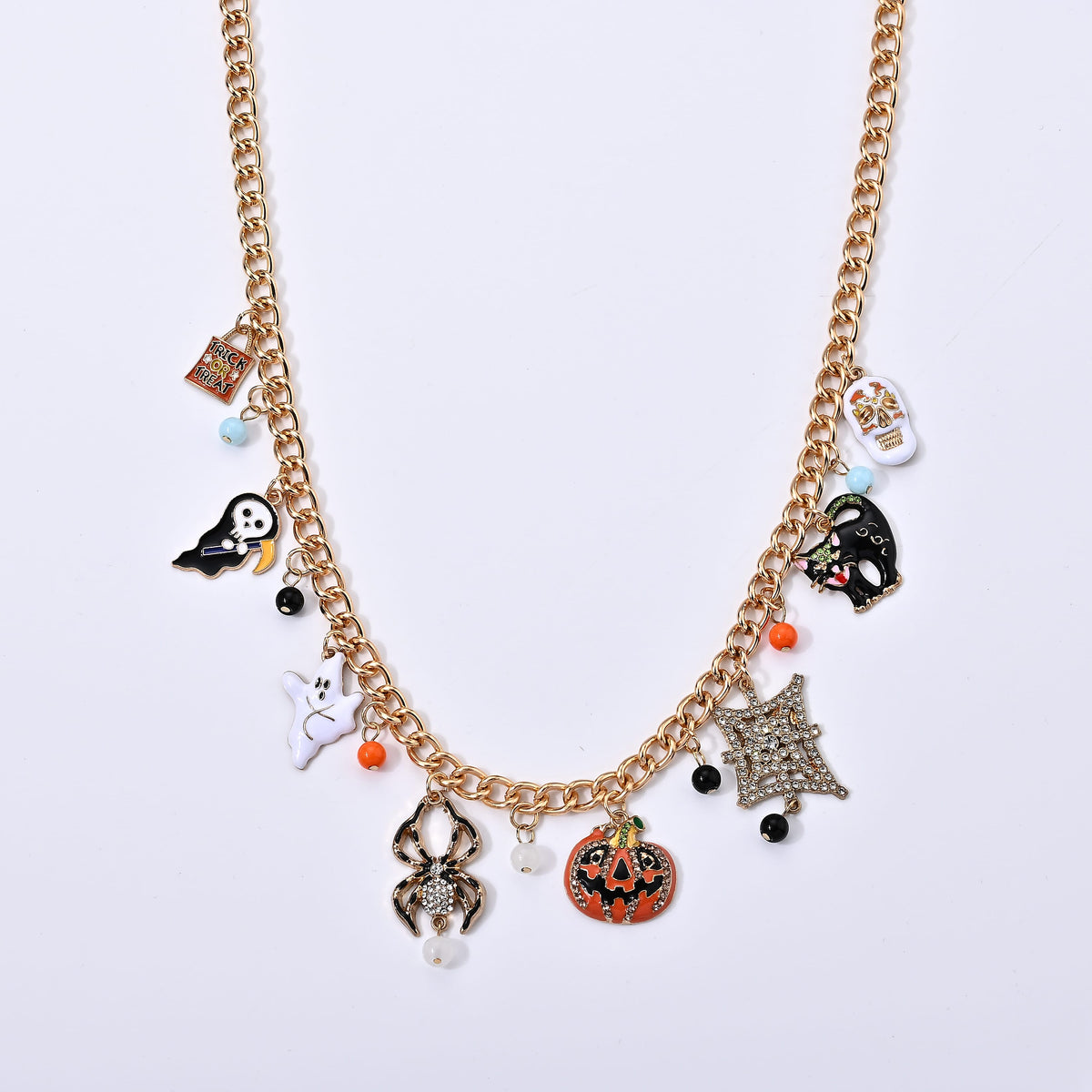 Multi Color Austrian Crystal and Multi Glass Enameled Charm Necklace in Silvertone 20 -22 Inches