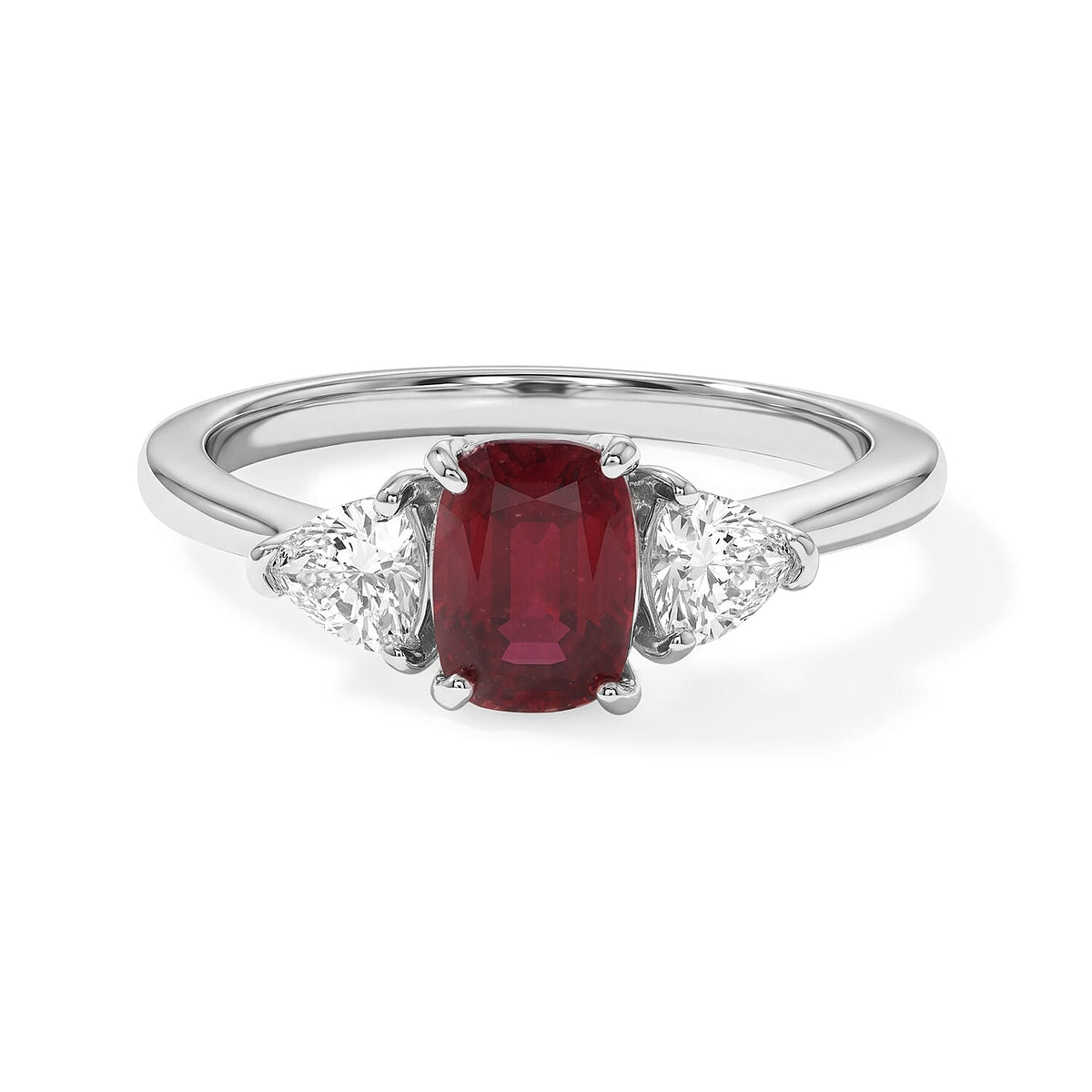 D'Joy Niassa Ruby (FF), Moissanite The Crimson Trilogy Ring in Rhodium Over Sterling Silver (Size 10.0) 1.80 ctw