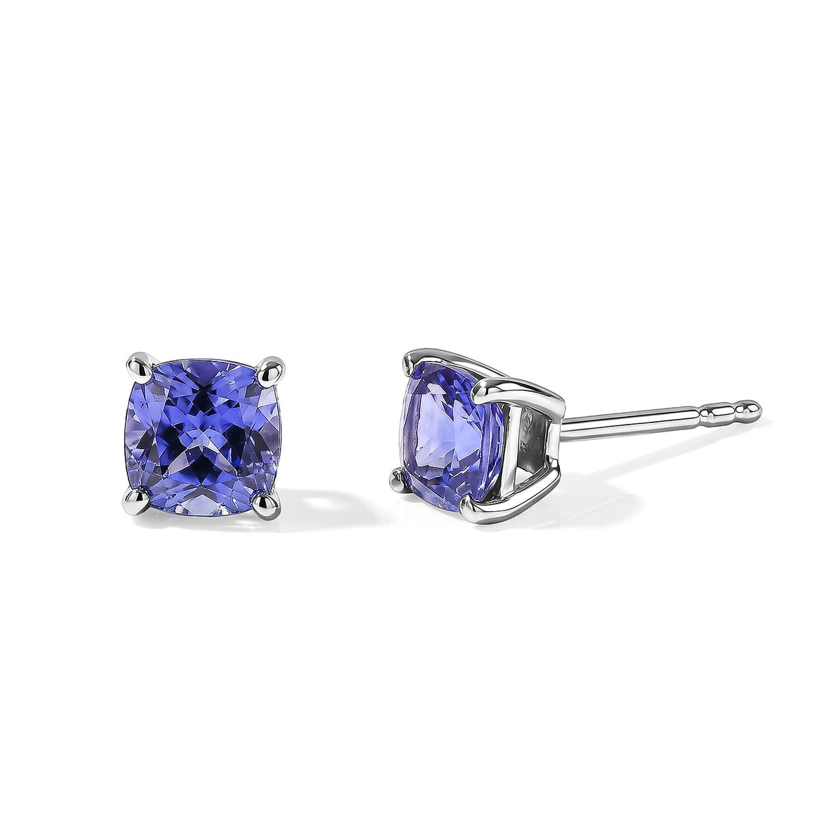D''Joy Premium Tanzanite 1.40 ctw Solitaire Stud Earrings in Rhodium Over Sterling Silver