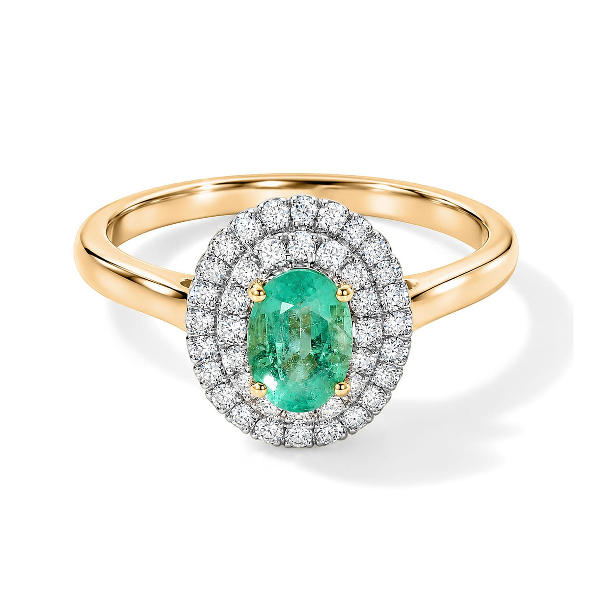 Certified and Appraised Luxoro 10K Yellow Gold AAA Boyaca Colombian Emerald, Diamond (I2) (0.35 cts) Ring (Size 10.0) 1.10 ctw