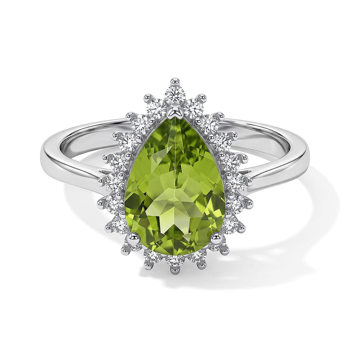 D''Joy Premium Hebei Peridot, Moissanite Ring in Rhodium Over Sterling Silver (Size 10.0) 2.20 ctw
