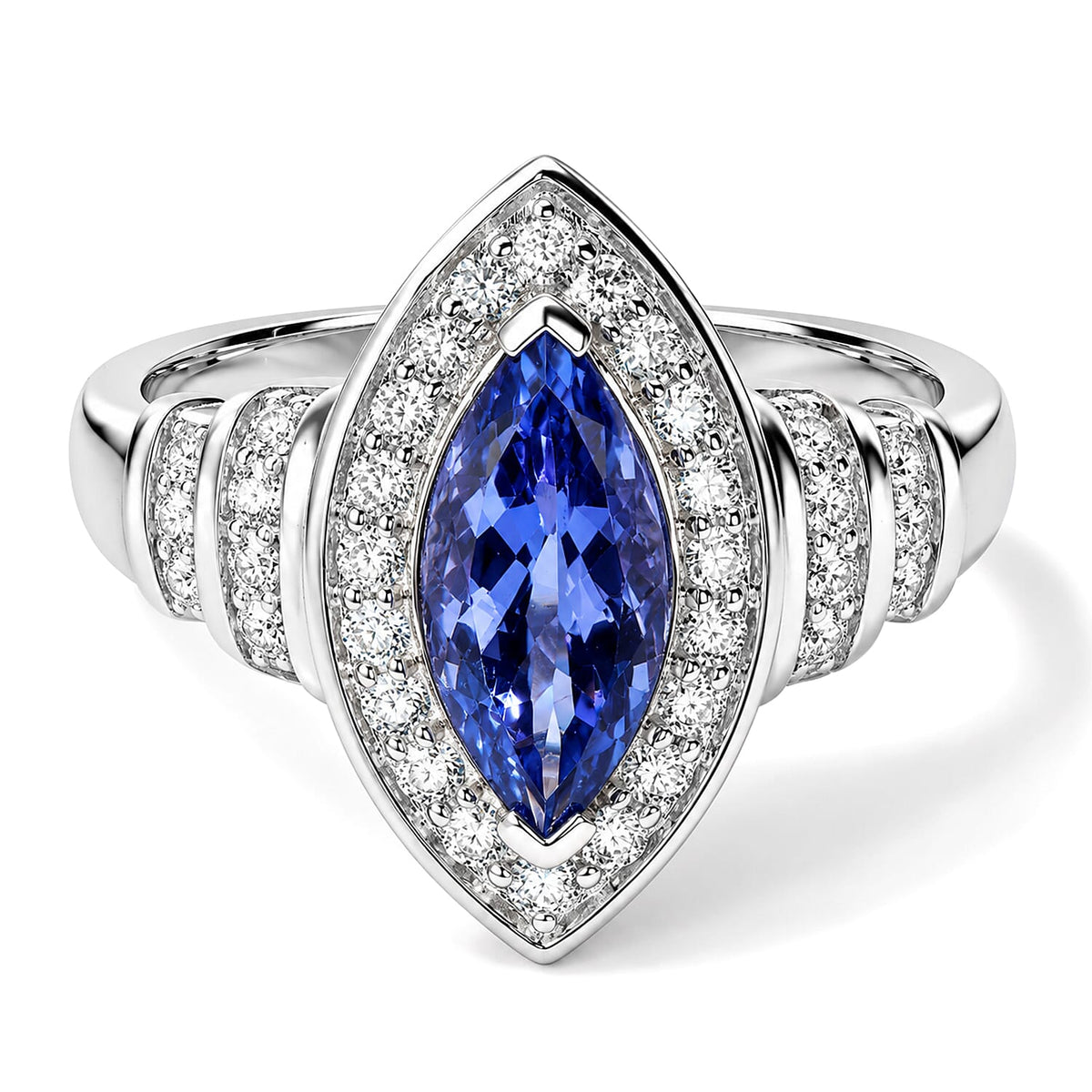 Luxoro 10K White Gold Premium Tanzanite, Diamond (I2) (0.65 cts) Ring (Size 10.0) (4.30 g) 2.50 ctw
