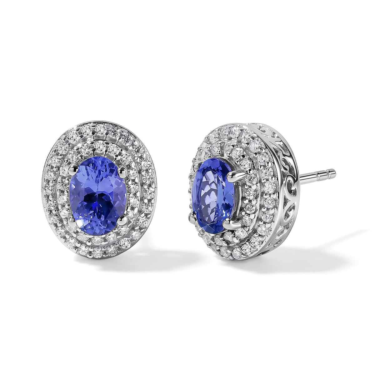 D''Joy Premium Tanzanite and Moissanite 2.20 ctw Earrings in Rhodium Over Sterling Silver