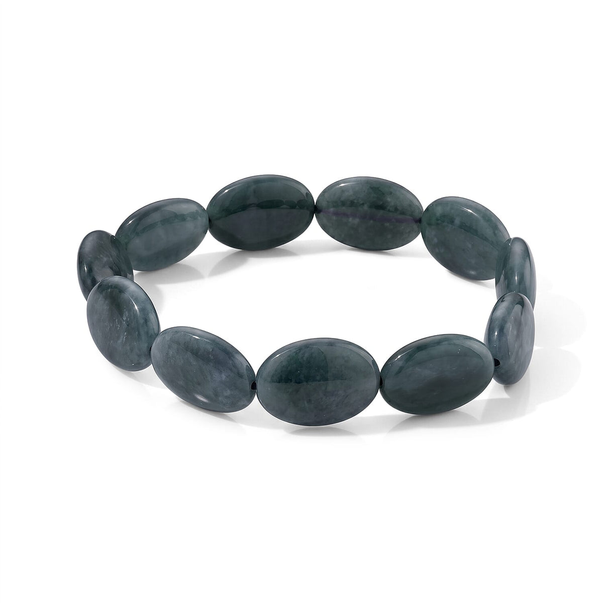 Natural Olmec Jadeite Beaded Oval Stretch Bracelet (6.5-7.0In) 130.00 ctw