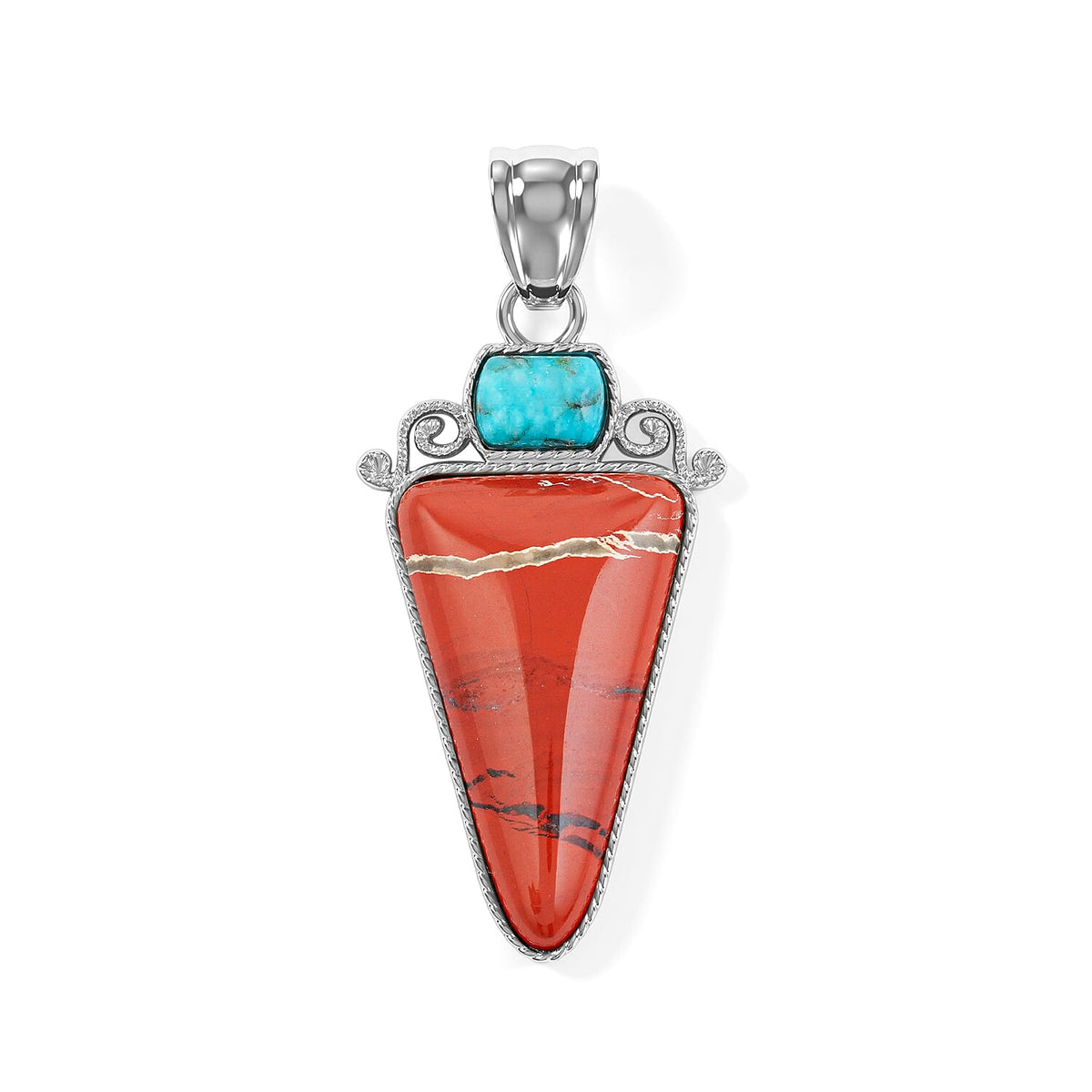 Arrowhead Aquamarine Soutwest and Jade 30.00 ctw Pendant Without Chain in Stainless Steel (Center Stone Varies)