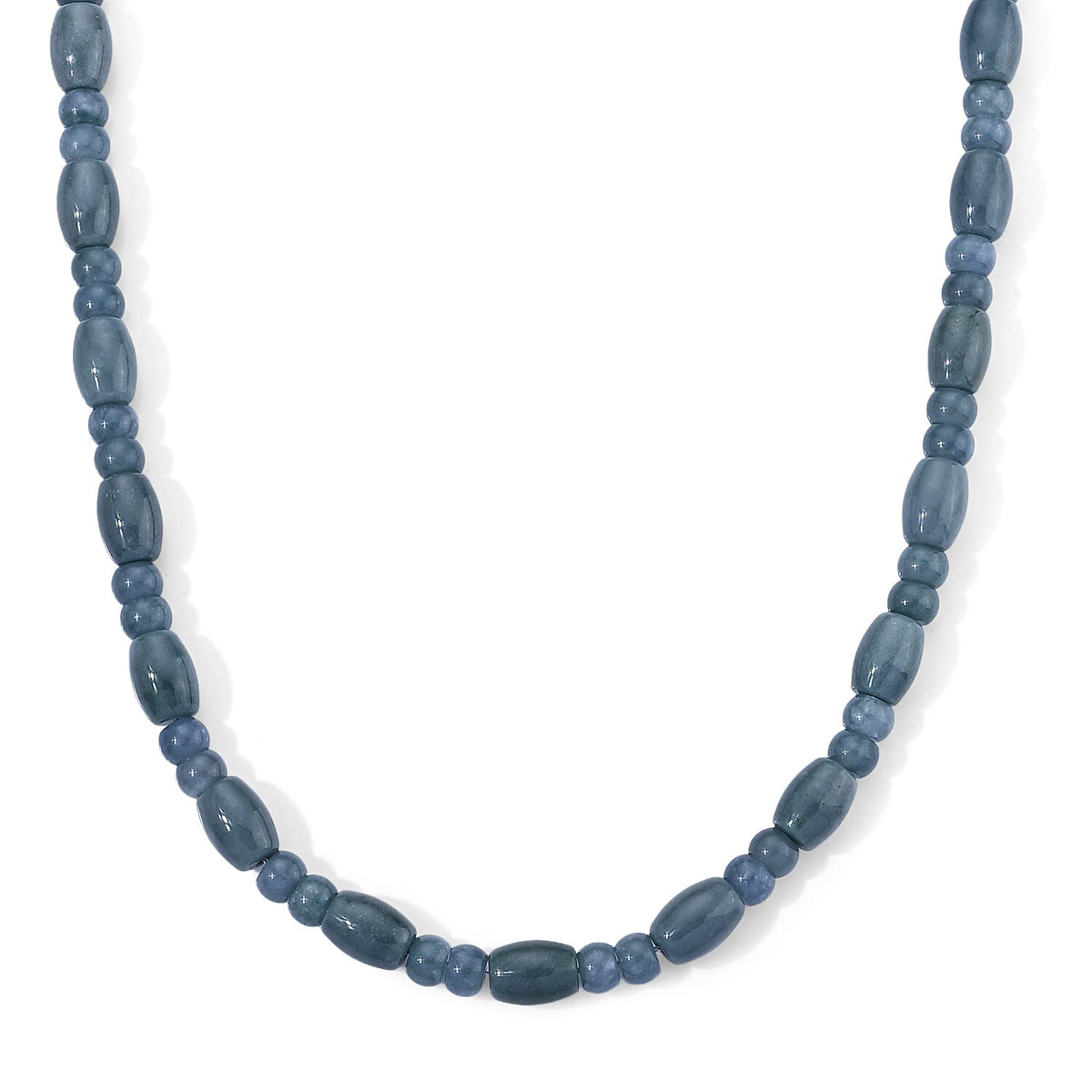 D''Joy Natural Olmec Jadeite Beaded Necklace (18-22 Inches) in Rhodium Over Sterling Silver 400.00 ctw