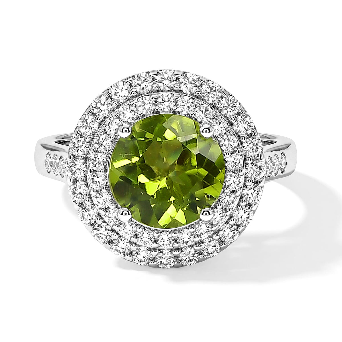 Certified and Appraised D'Joy Premium Hebei Peridot and Moissanite 2.55 ctw Ring in Rhodium Over Sterling Silver (Size 10.0)