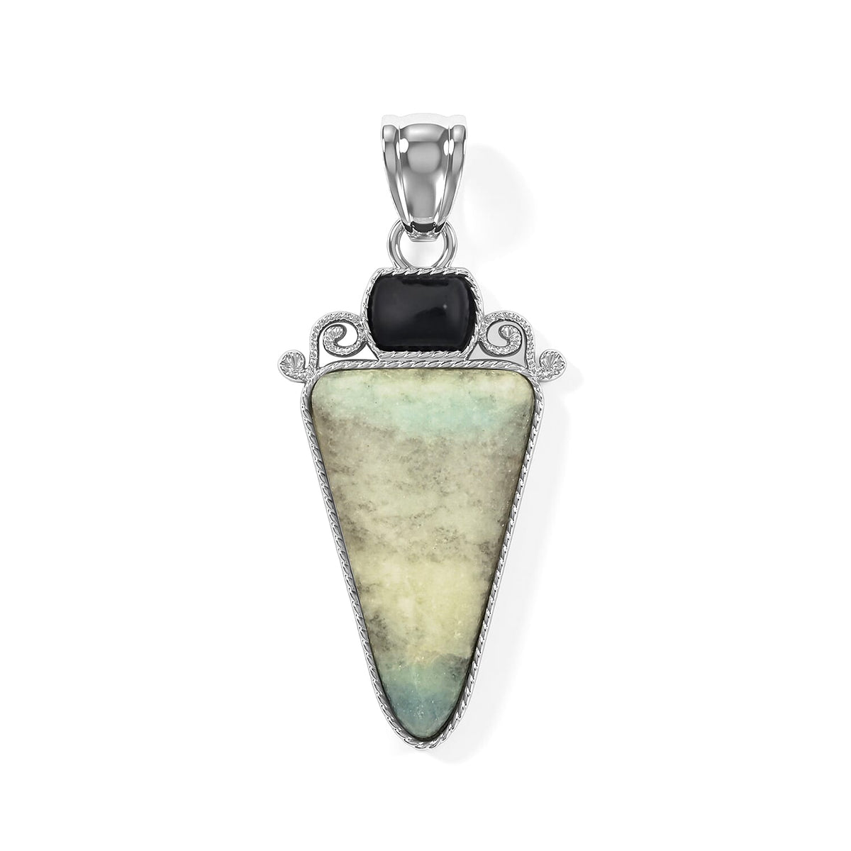 Arrowhead Aquamarine Soutwest and Jade 30.00 ctw Pendant Without Chain in Stainless Steel (Center Stone Varies)