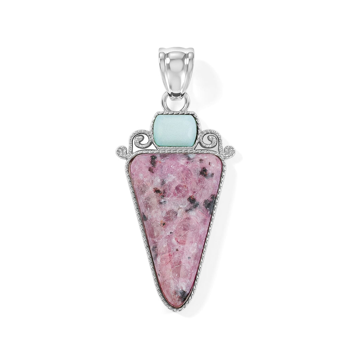 Arrowhead Aquamarine Soutwest and Jade 30.00 ctw Pendant Without Chain in Stainless Steel (Center Stone Varies)