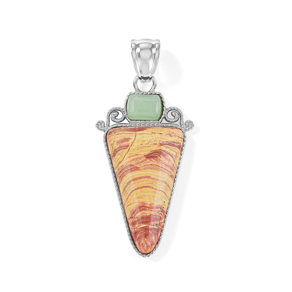 Arrowhead Aquamarine Soutwest and Jade 30.00 ctw Pendant Without Chain in Stainless Steel (Center Stone Varies)