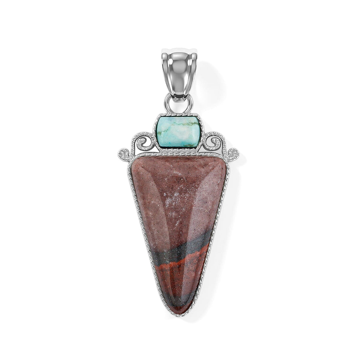 Arrowhead Aquamarine Soutwest and Jade 30.00 ctw Pendant Without Chain in Stainless Steel (Center Stone Varies)