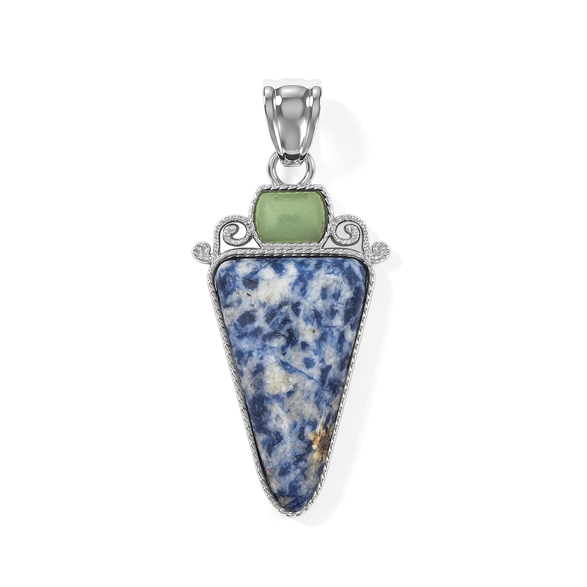 Arrowhead Aquamarine Soutwest and Jade 30.00 ctw Pendant Without Chain in Stainless Steel (Center Stone Varies)