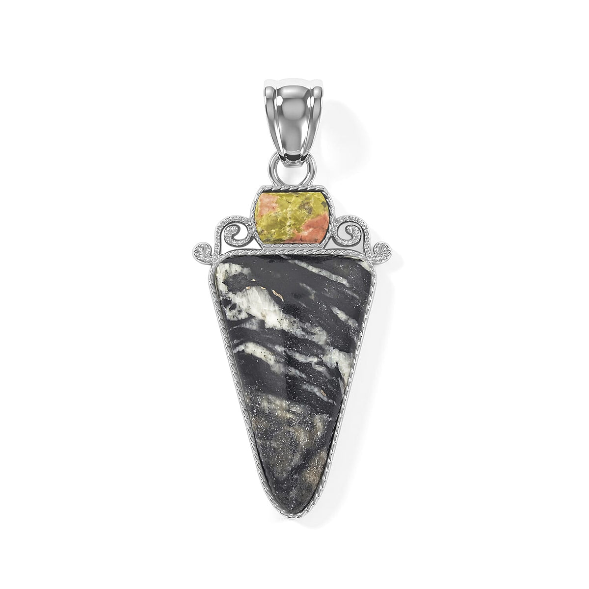 Arrowhead Aquamarine Soutwest and Jade 30.00 ctw Pendant Without Chain in Stainless Steel (Center Stone Varies)