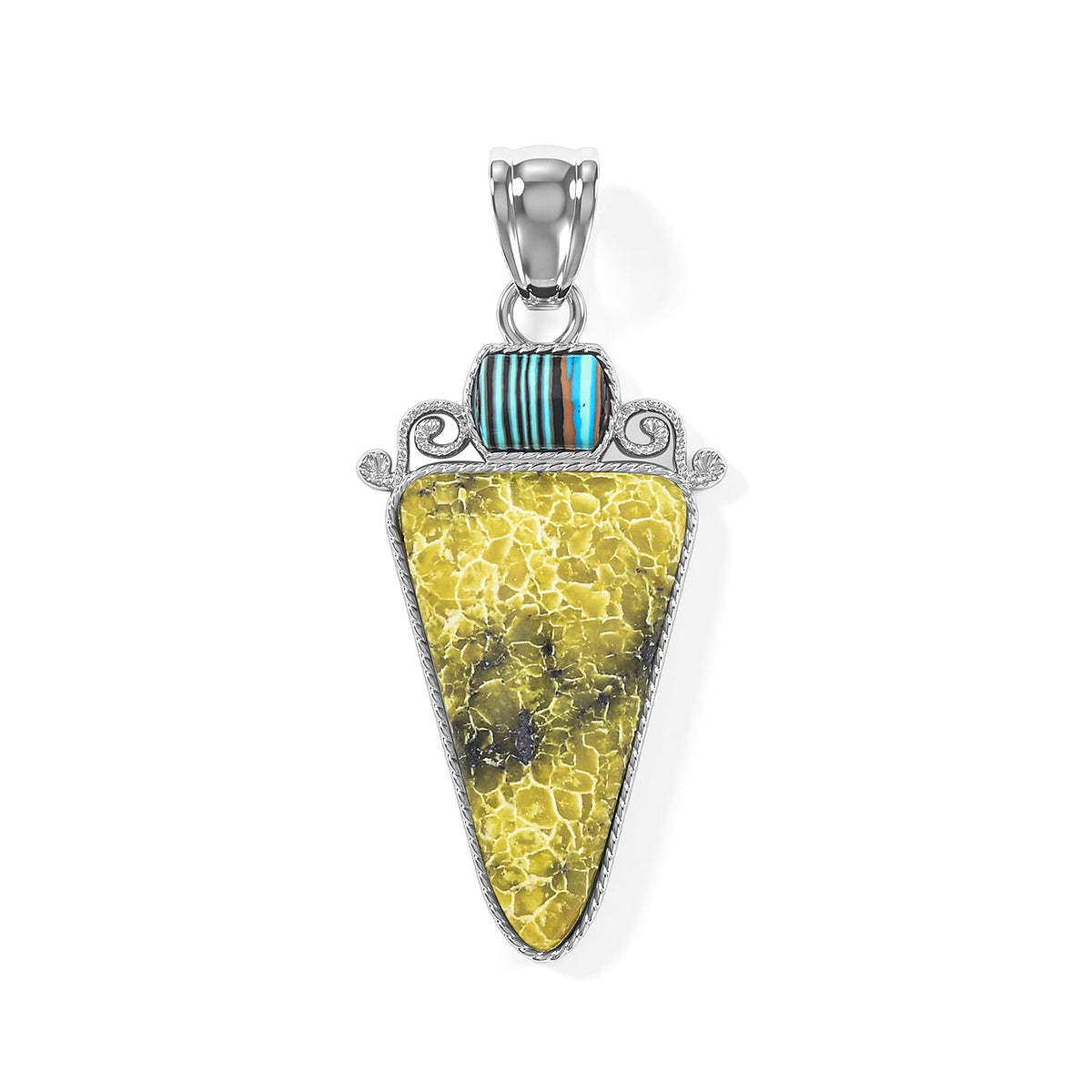 Arrowhead Aquamarine Soutwest and Jade 30.00 ctw Pendant Without Chain in Stainless Steel (Center Stone Varies)