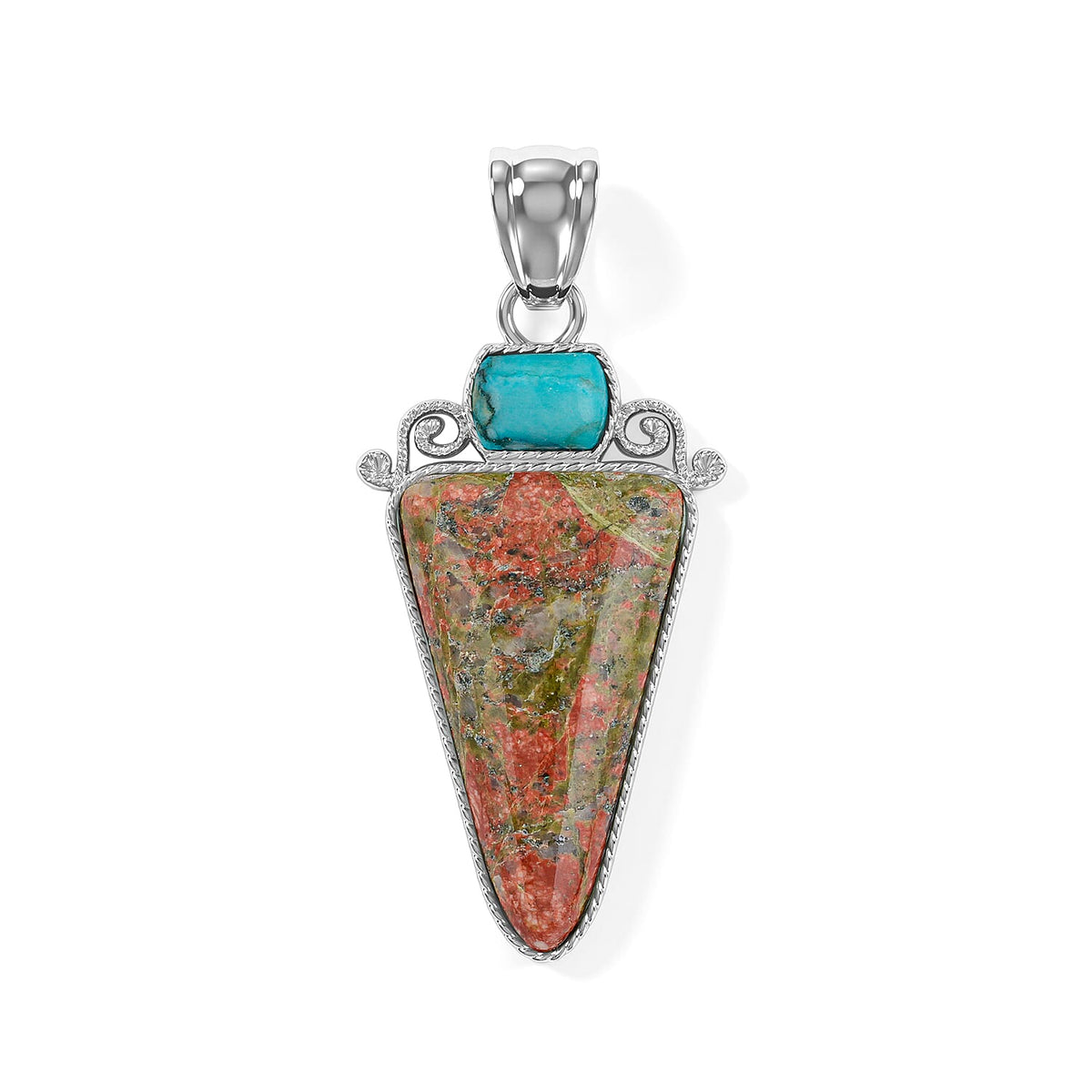 Arrowhead Aquamarine Soutwest and Jade 30.00 ctw Pendant Without Chain in Stainless Steel (Center Stone Varies)