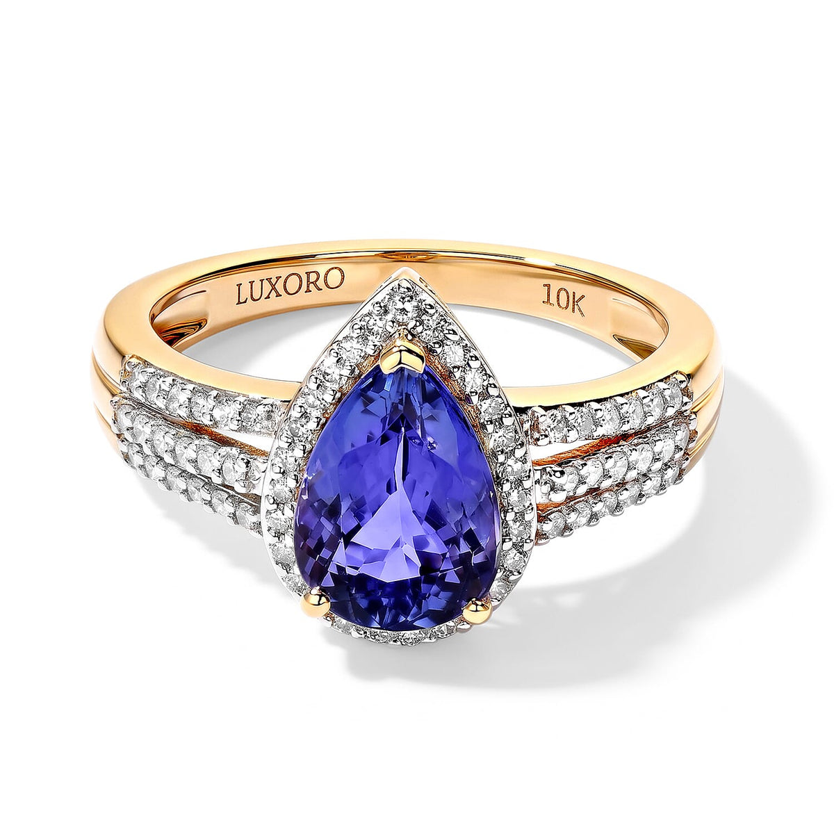 Luxoro Premium Tanzanite and Diamond I2 3.00 ctw Ring in 10K Yellow Gold (Size 8.0) 4 Grams
