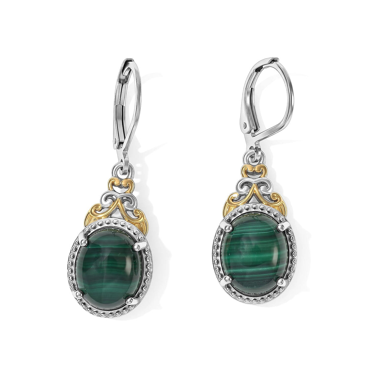EverTrue African Malachite Lever Back Earrings in 18K YG Plated and Platinum Bond (Ships in 10-12 Days) 11.40 ctw
