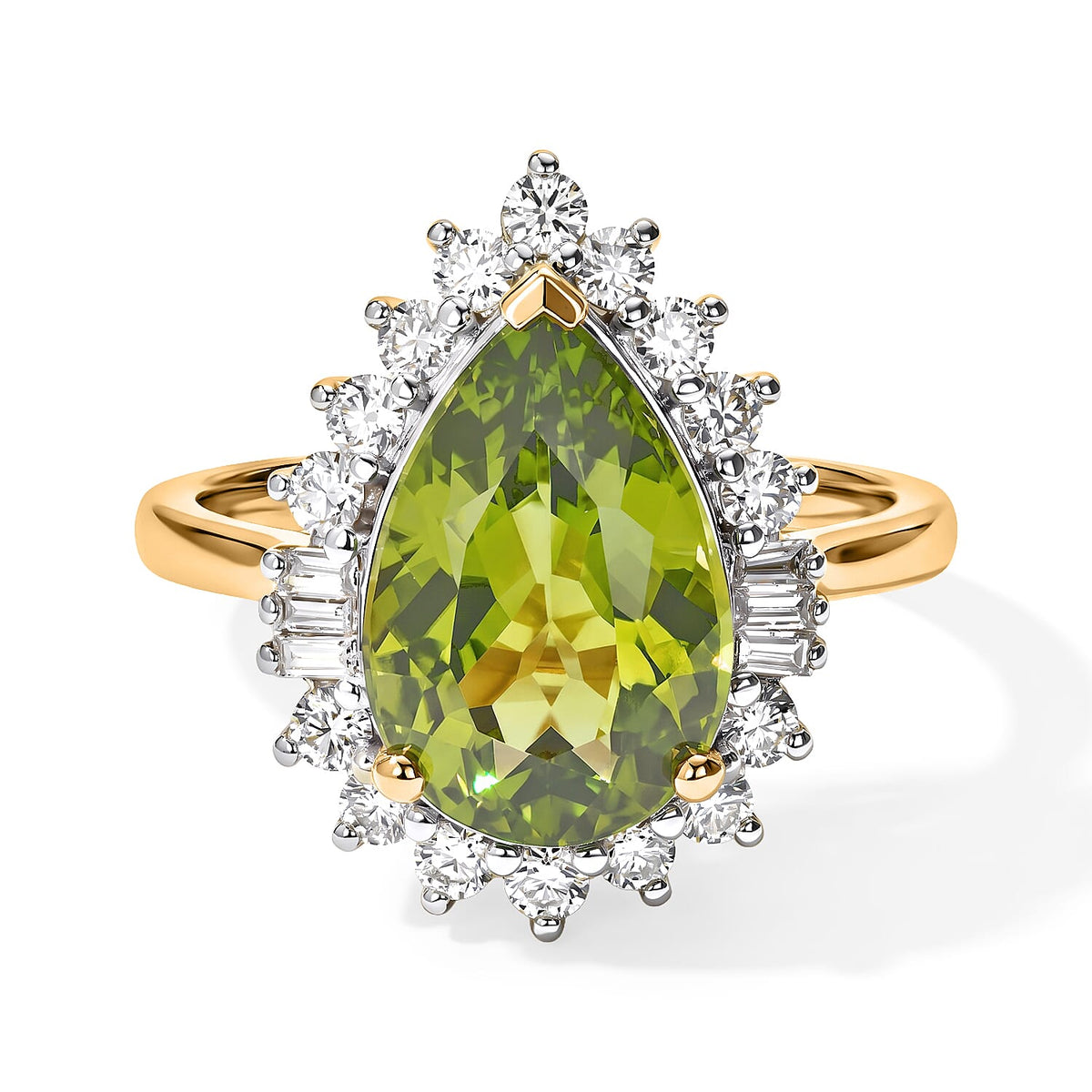 Certified and Appraised D''Joy Premium Hebei Peridot, Moissanite Ring in 18K Vermeil YG Over Sterling Silver (Size 10.0) 4.35 ctw