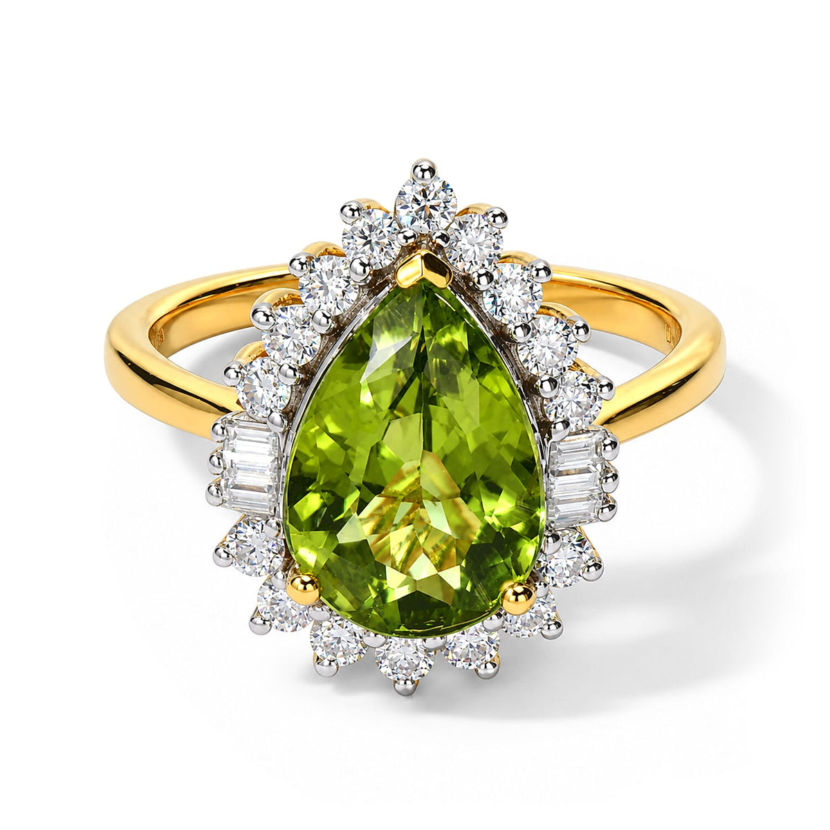 Certified and Appraised D''Joy Premium Hebei Peridot, Moissanite Ring in 18K Vermeil YG Over Sterling Silver (Size 10.0) 4.35 ctw