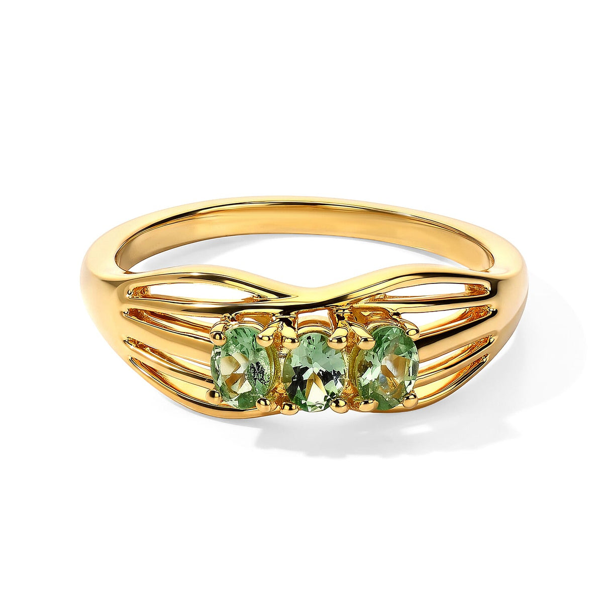 D''joy Tsavorite Garnet 3 Stone Ring in 18K YG Plated Sterling Silver 0.60 ctw (Size 10.0) 0.60 ctw