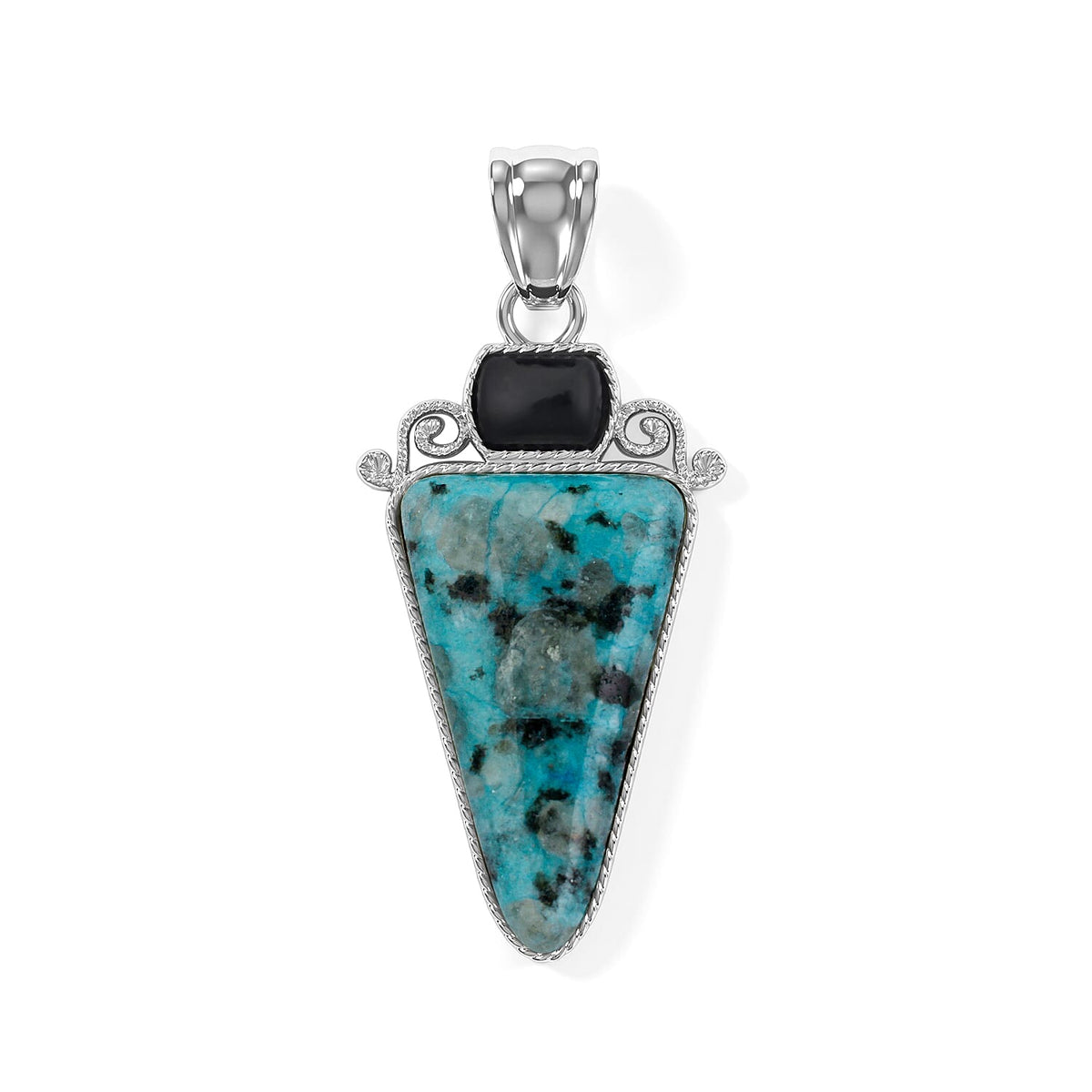 Arrowhead Aquamarine Soutwest and Jade 30.00 ctw Pendant Without Chain in Stainless Steel (Center Stone Varies)