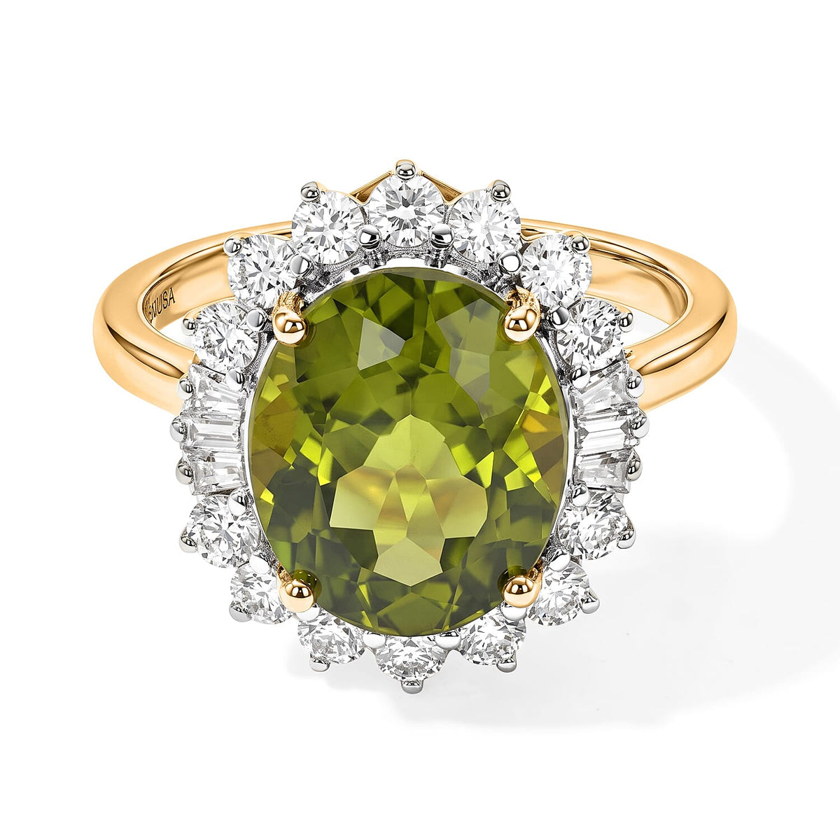 Certified and Appraised D''Joy Premium Hebei Peridot, Moissanite Ring in 18K Vermeil YG Over Sterling Silver (Size 10.0) 4.35 ctw