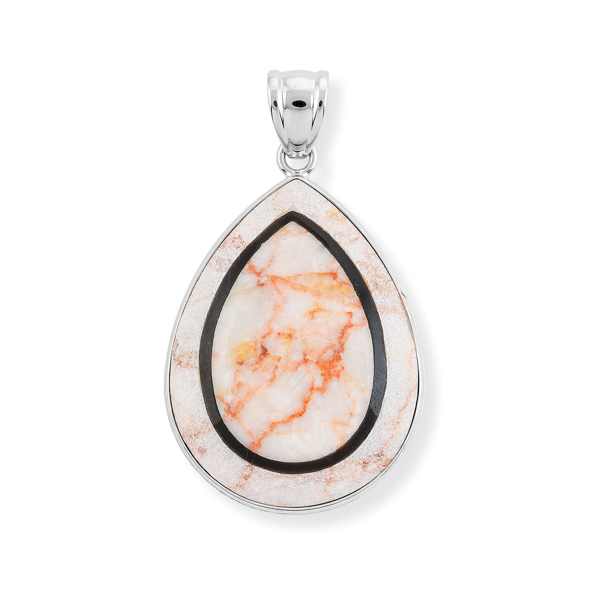 Crazy Lace Agate and Black Agate 55.00 ctw Pear Pendant without Chain in Stainless Steel