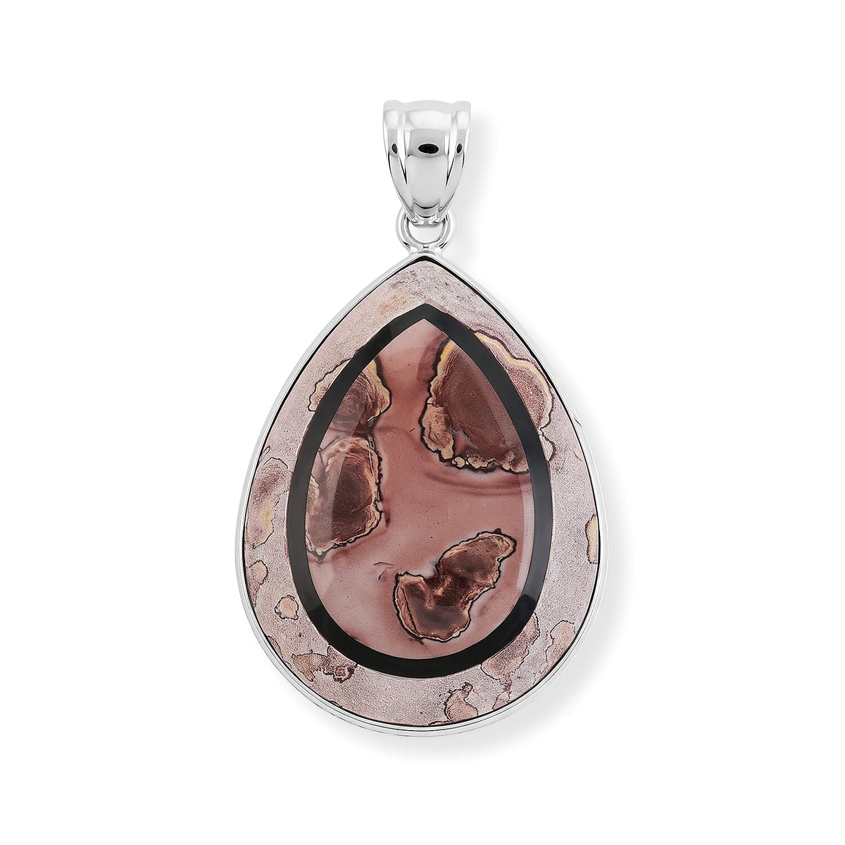 Crazy Lace Agate and Black Agate 55.00 ctw Pear Pendant without Chain in Stainless Steel