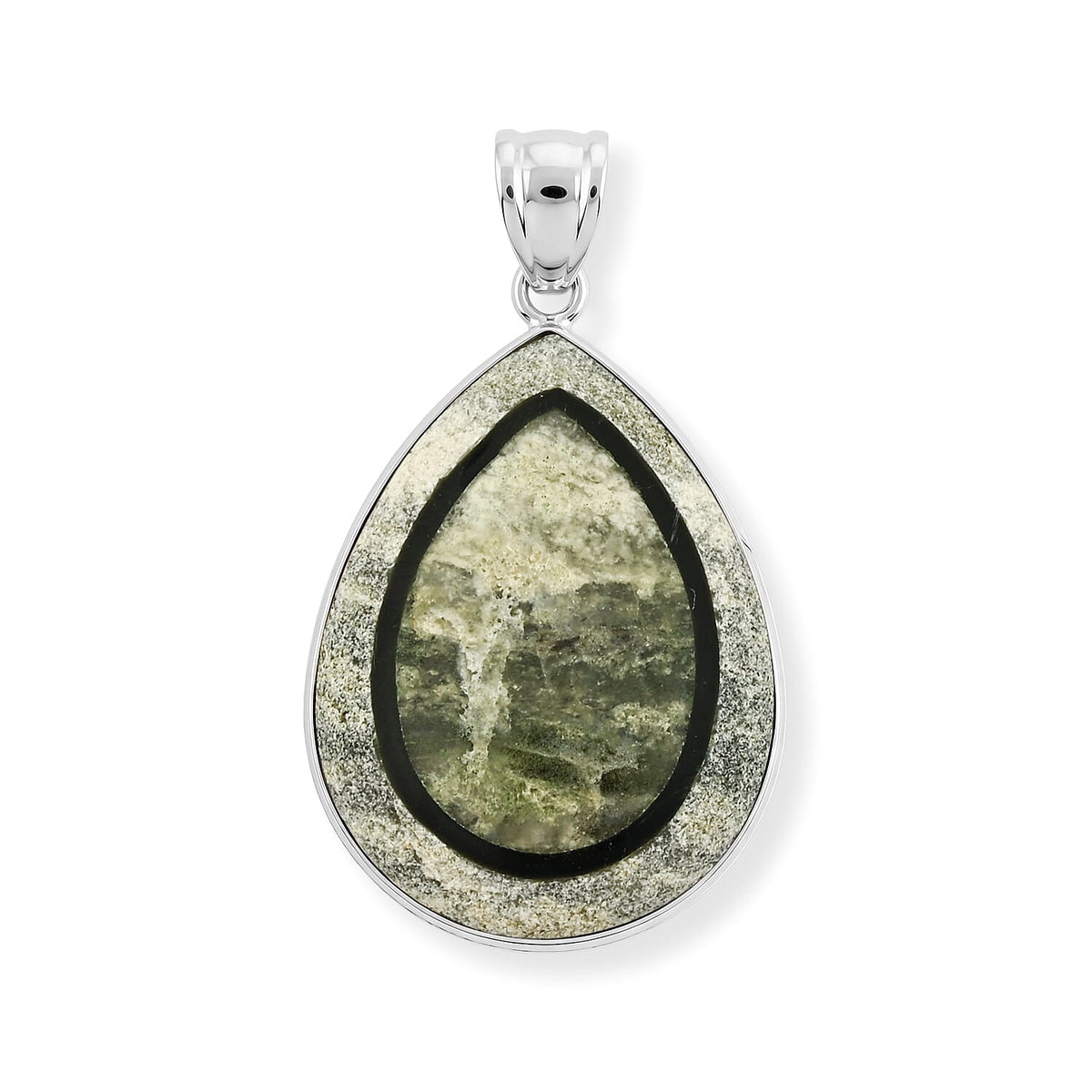 Crazy Lace Agate and Black Agate 55.00 ctw Pear Pendant without Chain in Stainless Steel