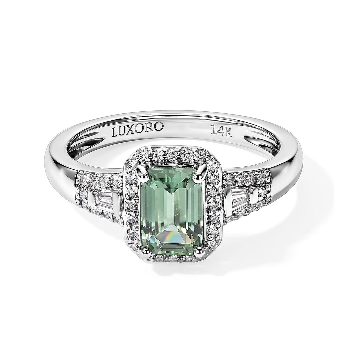 Luxoro AAA Mint Tourmaline and White Diamond I2 1.50 ctw Ring in 14K White Gold (Size 6.0)