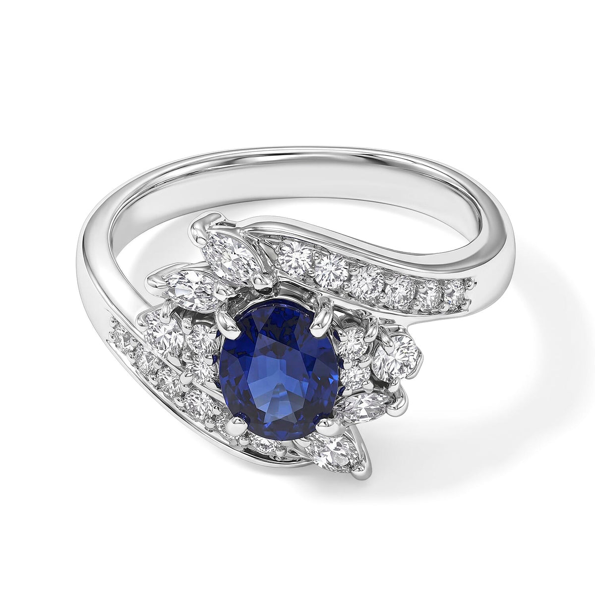 900 White Platinum AAAA Kanchanaburi Blue Sapphire, White Diamond (SI) Ring (Size 6.0) (6.00 g) 1.40 ctw