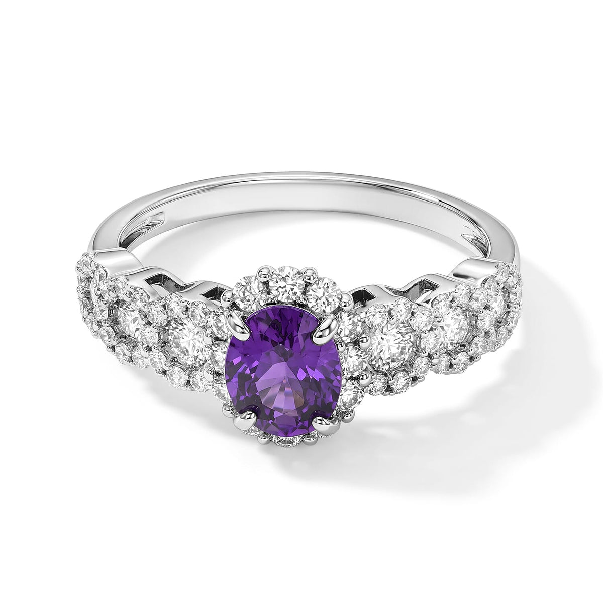 900 White Platinum AAAA Purple Sapphire, White Diamond (SI) Ring (Size 6.5) 1.75 ctw