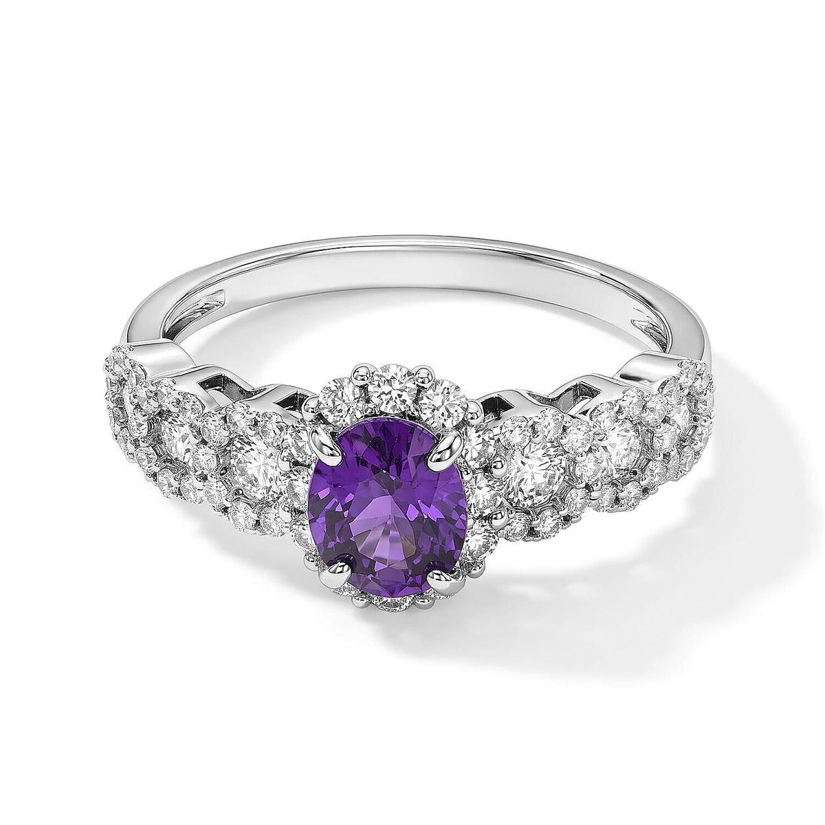 900 White Platinum AAAA Purple Sapphire, White Diamond (SI) Ring (Size 6.5) 1.75 ctw