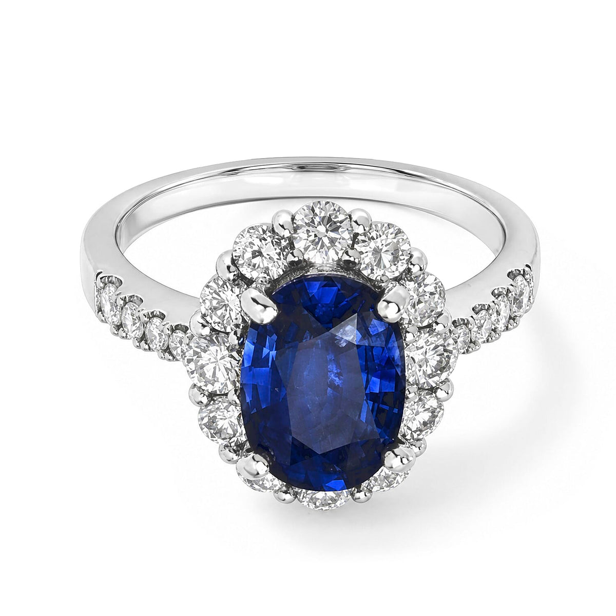 900 White Platinum AAAA Kanchanaburi Blue Sapphire, White Diamond (SI) Ring (Size 6.5) (6.30 g) 3.30 ctw