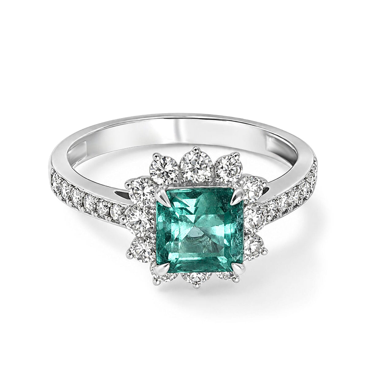 900 White Platinum AAAA Boyaca Colombian Emerald, White Diamond (SI) Ring (Size 6.5) 2.00 ctw