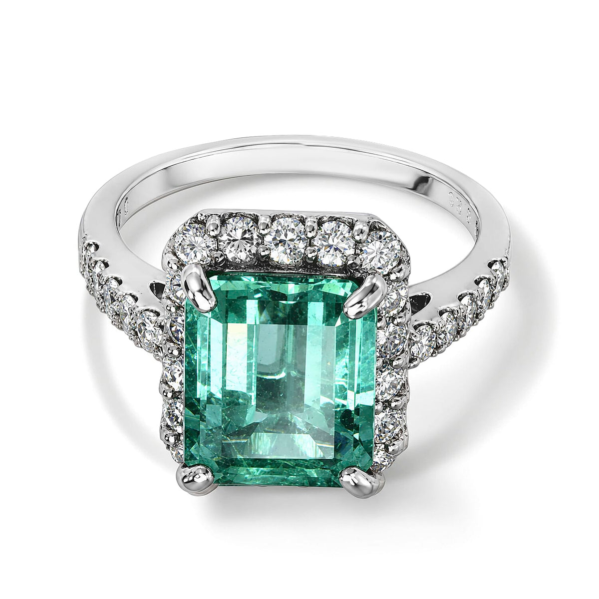 900 White Platinum AAAA Boyaca Colombian Emerald, White Diamond (SI) Ring (Size 6.5) (6.50 g) 4.10 ctw