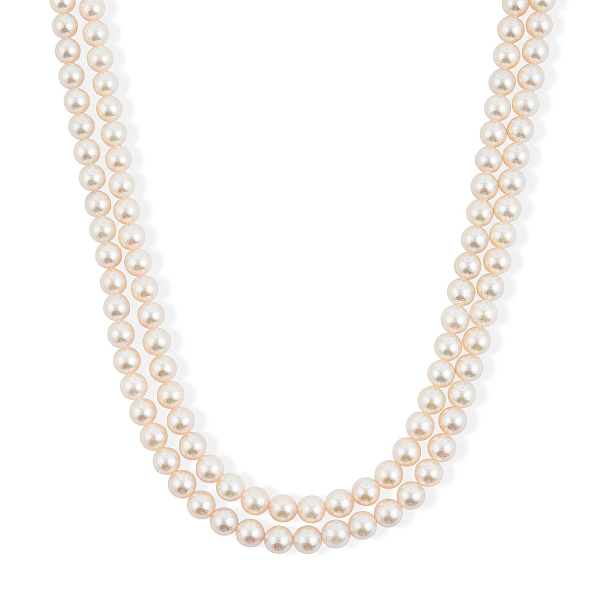 Japanese Akoya Pearl Two-Row Necklace in Sterling Silver 16 Inches