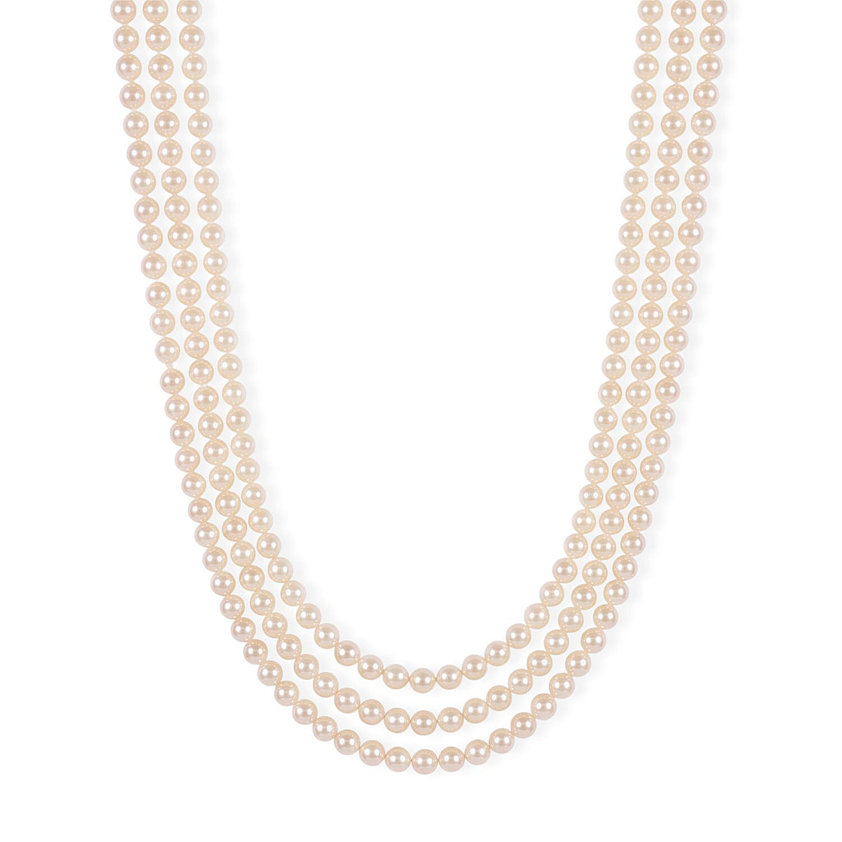 Japanese Akoya Pearl Three Row Necklace in Sterling Silver 19 Inches