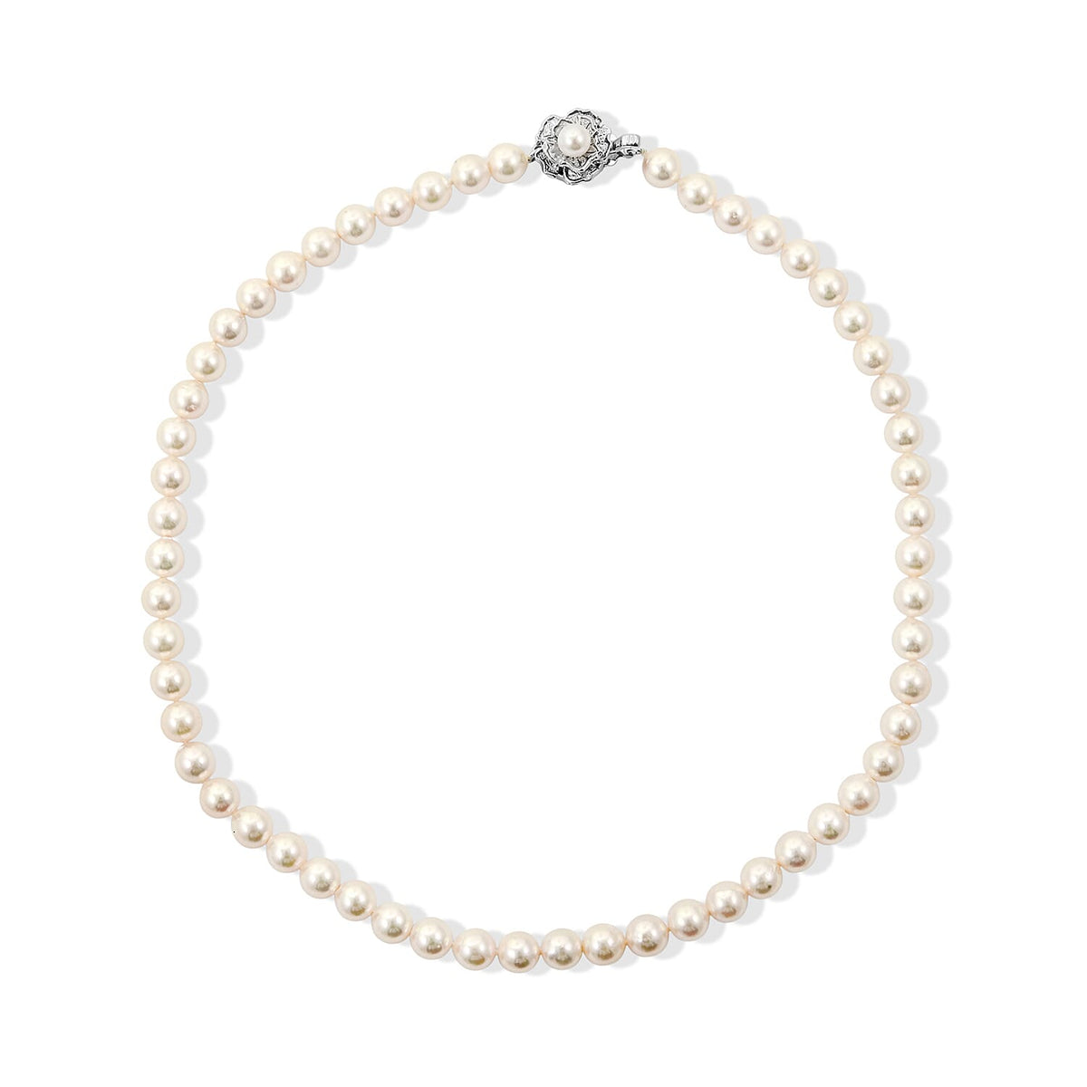 (16 Inches) Japanese Akoya Pearl Necklace in Sterling Silver