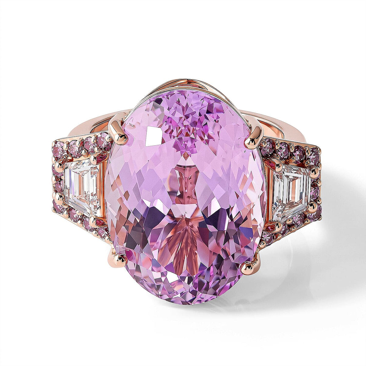 10K Rose Gold AAA Martha Rocha Kunzite, Lab Grown White and Pink Diamond (VS) (0.88 cts) Crown Jewel Ring (Size 10.0) (4 g) 17.40 ctw