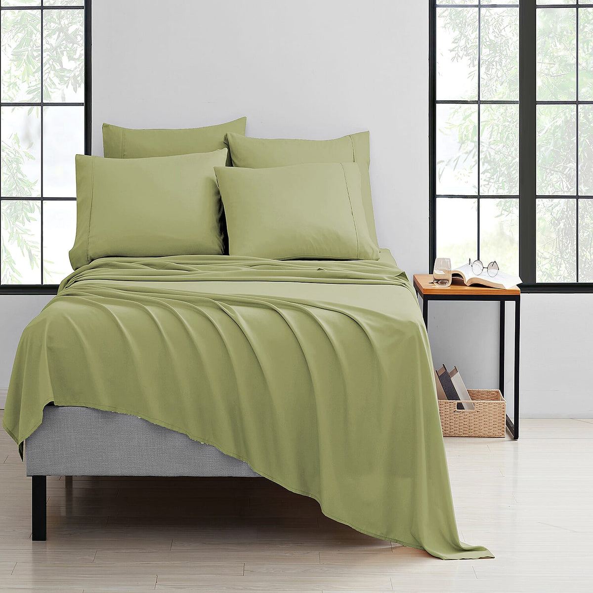 Bibb Home 4-Piece Green Bamboo Sheet Set -Twin