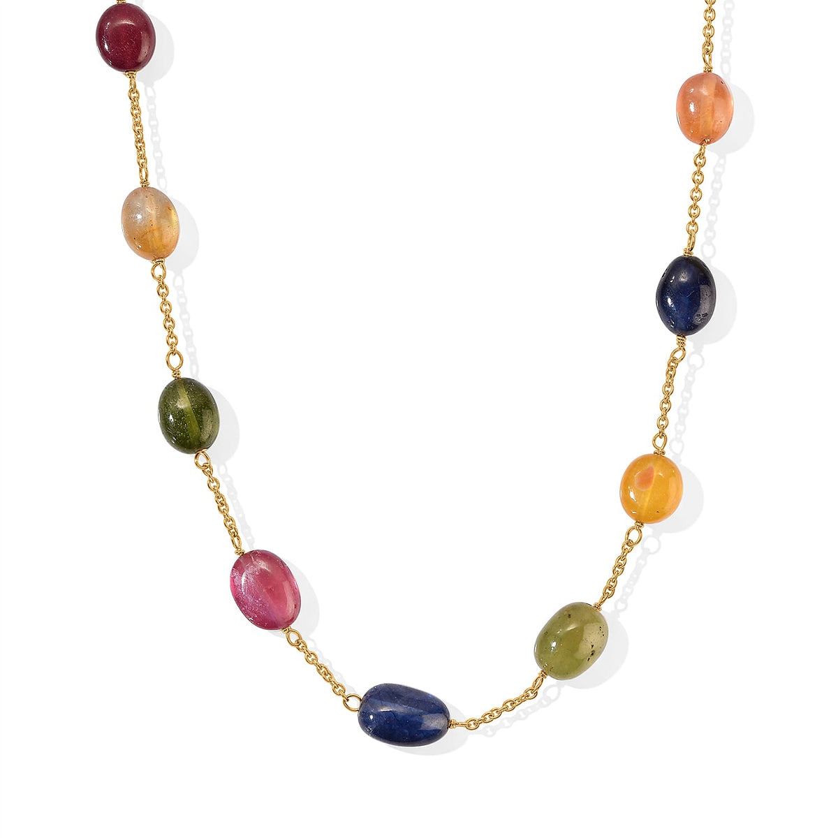 D''Joy Multi Sapphire 50.00 ctw Necklace in 18K Vermeil Yellow Gold Over Sterling Silver 22 Inches