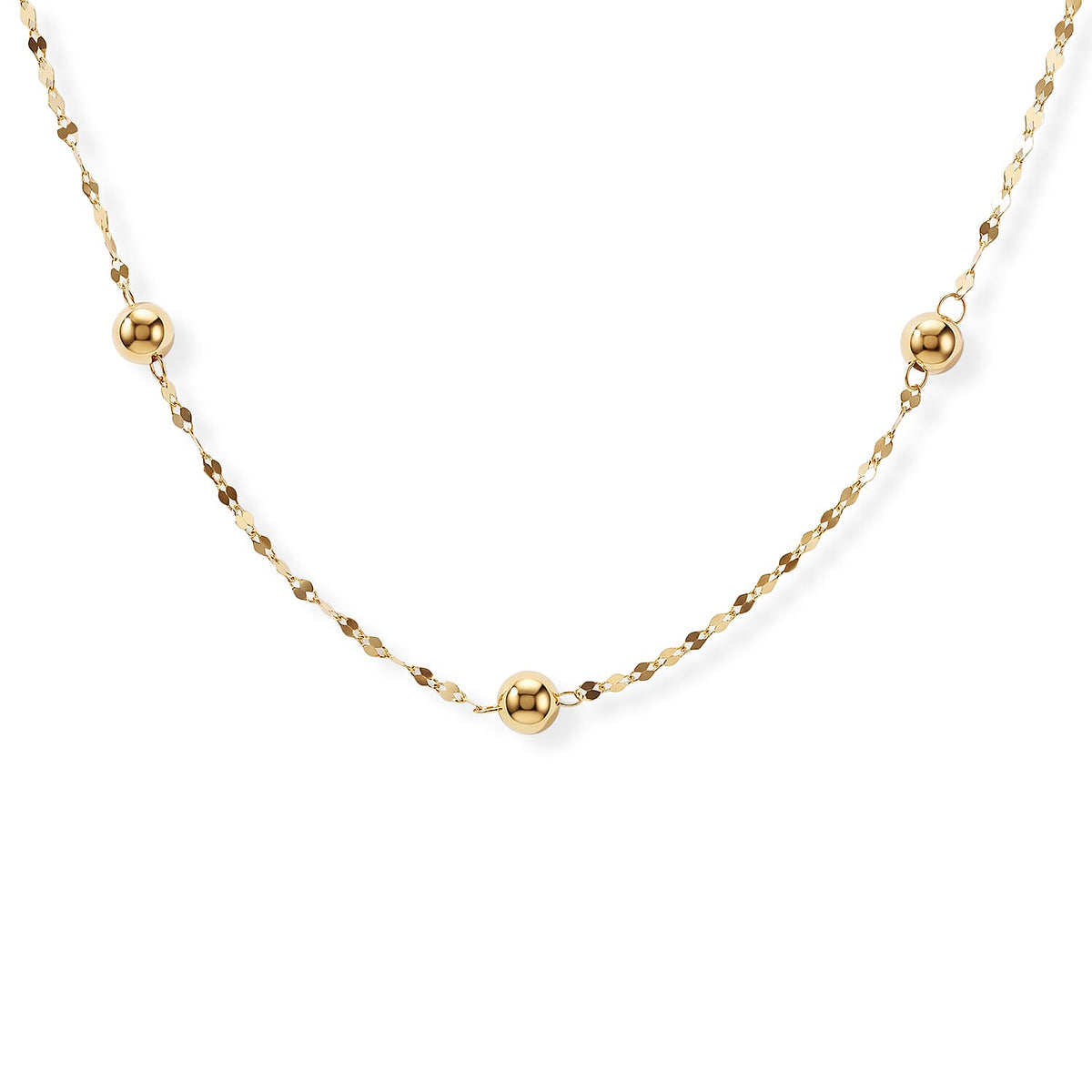 Italian Station Bead Chain Necklace in 10K Yellow Gold (18-20 Inches) 1 Grams