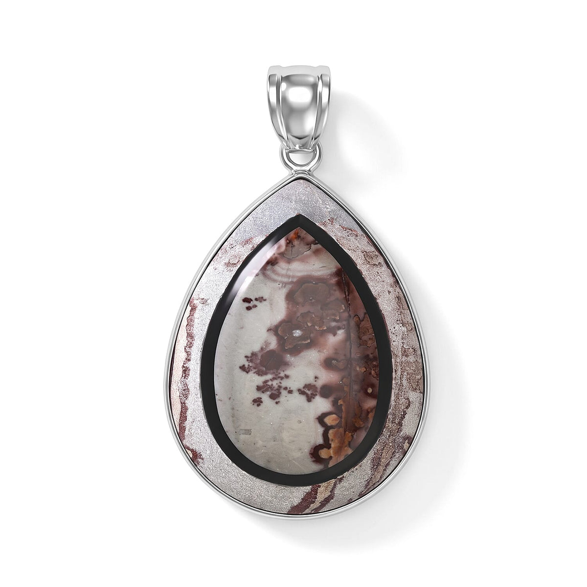 Crazy Lace Agate and Black Agate 55.00 ctw Pear Pendant without Chain in Stainless Steel