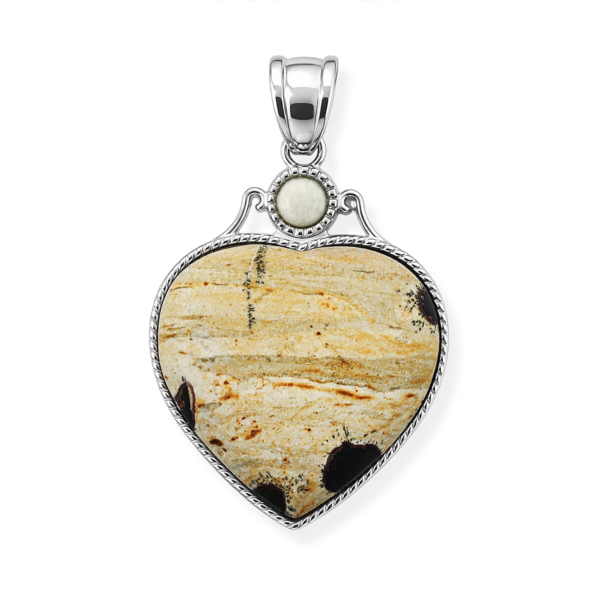 Amazonite and Multi Gemstone 34.00 ctw Love Heart Pendant without Chain in Silvertone